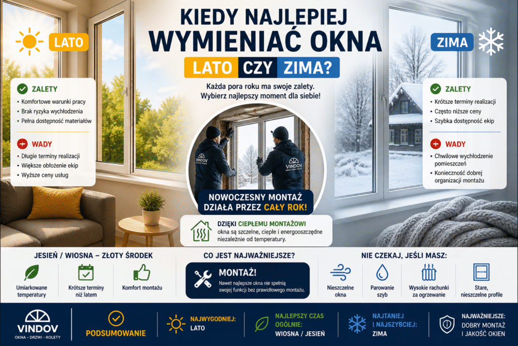 wymiana okien zimą montaż okien latem kiedy najlepiej wymienić okna czy można montować okna zimą