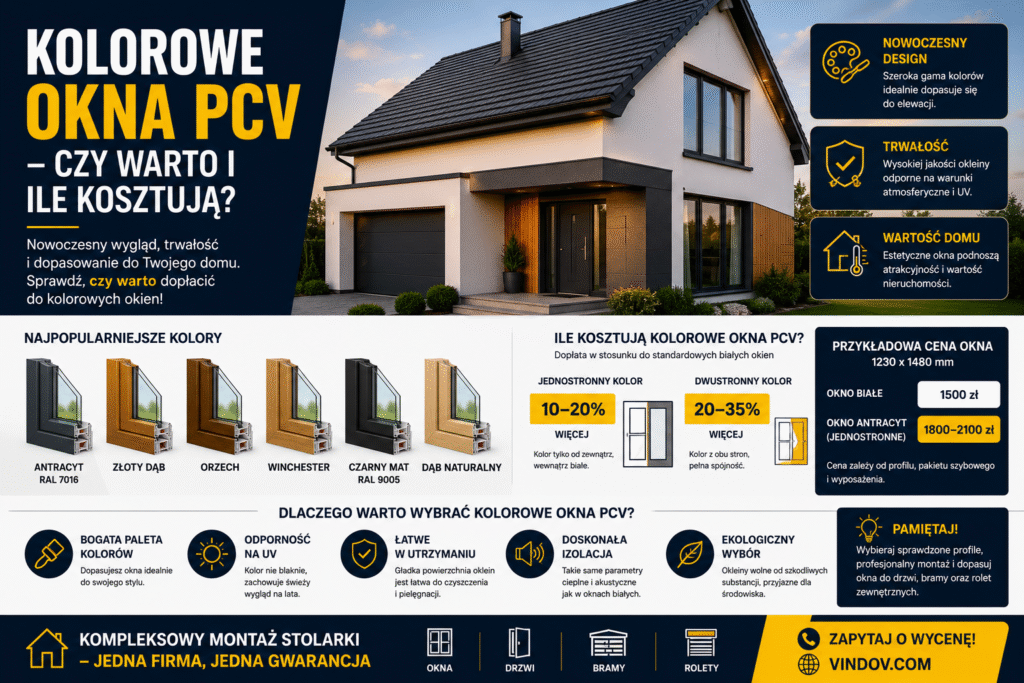 ile kosztują kolorowe okna PCV antracytowe okna PCV cena modne kolory okien 2026 okna PCV antracyt czy warto okna jednostronny czy dwustronny kolor